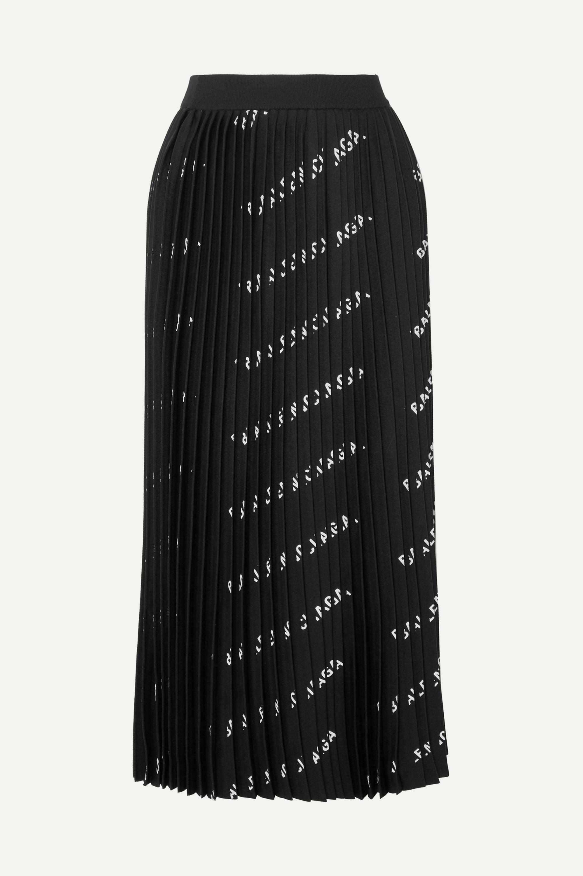 Balenciaga Allover Logo Pleated Skirt in Black | Lyst