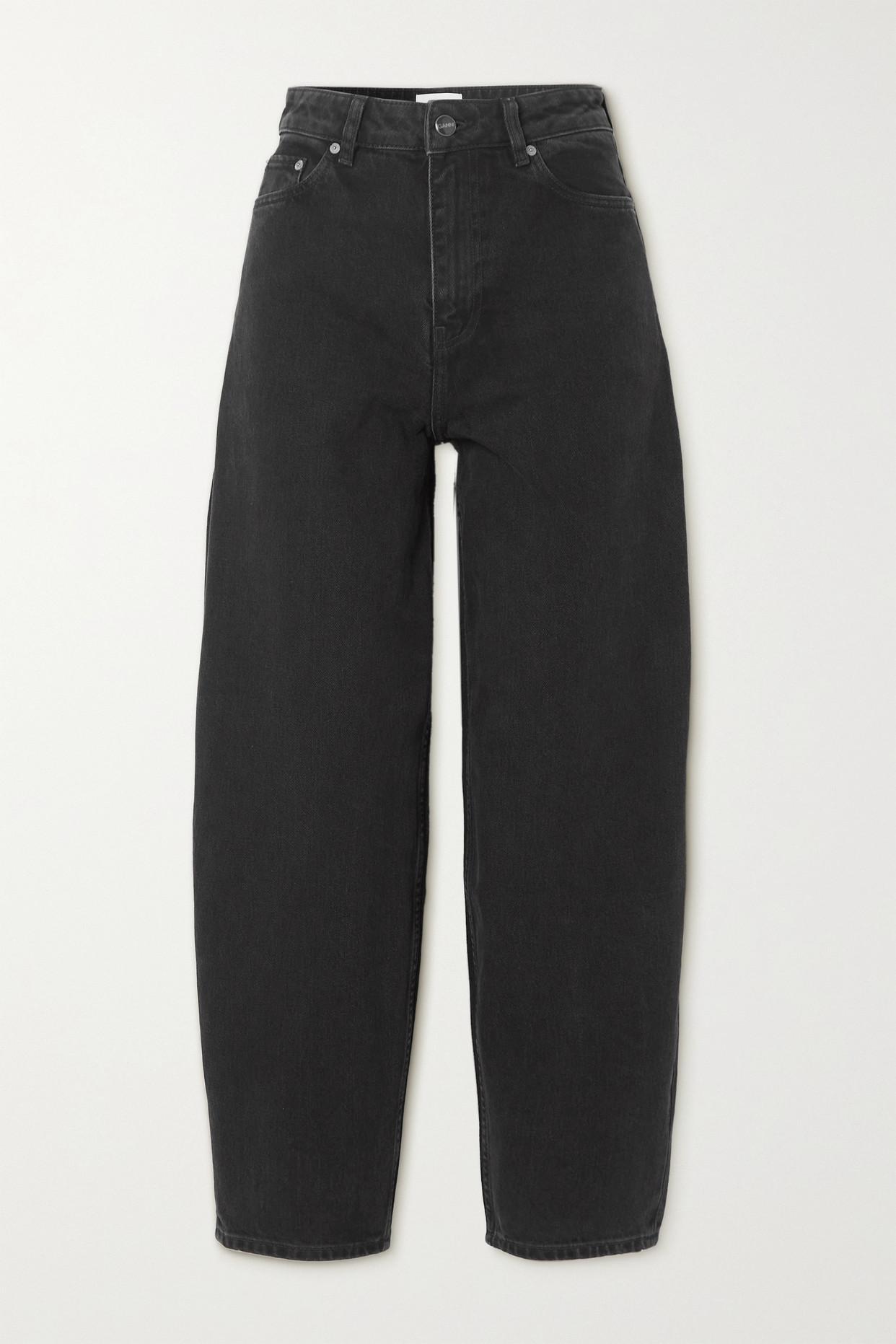 Ganni Stary Cropped High-rise Tapered Jeans in Black | Lyst