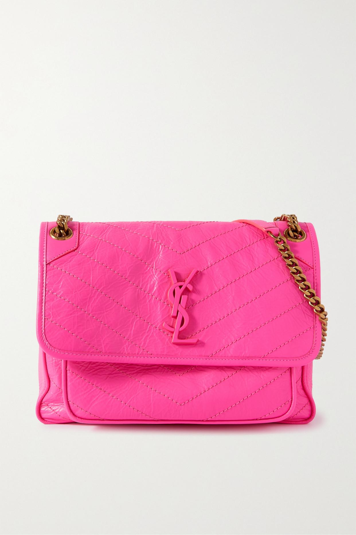 Saint Laurent Niki Medium Quilted Crinkled-leather Shoulder Bag in Pink ...