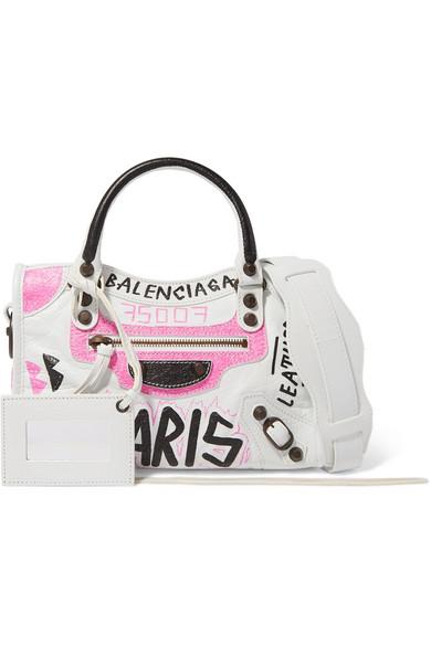 Balenciaga Mini City Graffiti Logo Tote Bag in White