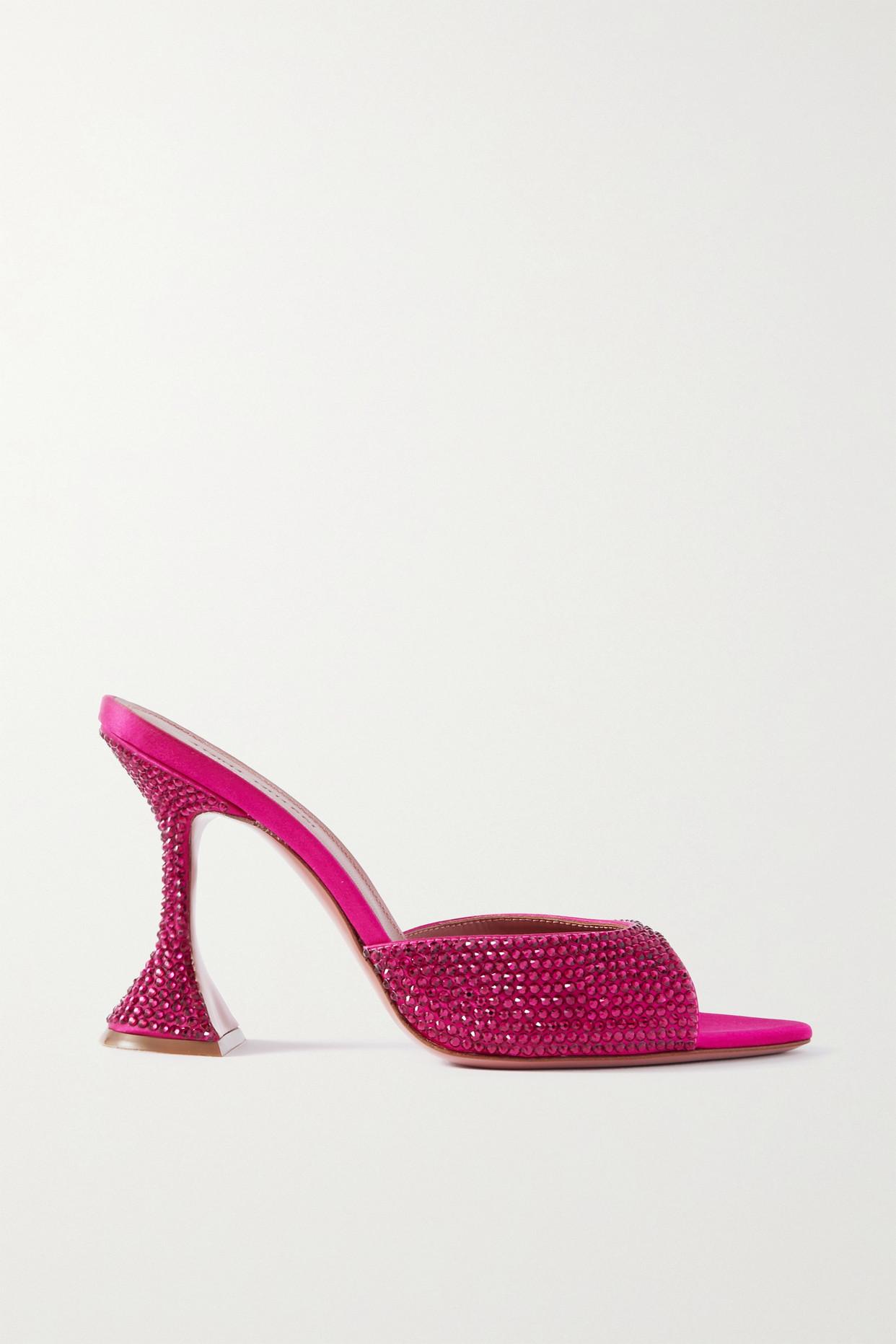 AMINA MUADDI Caroline Crystal-embellished Satin Mules in Pink | Lyst