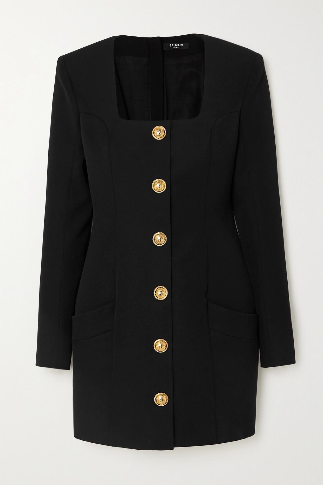 Balmain Button-embellished Grain De Poudre Wool Mini Dress in Black