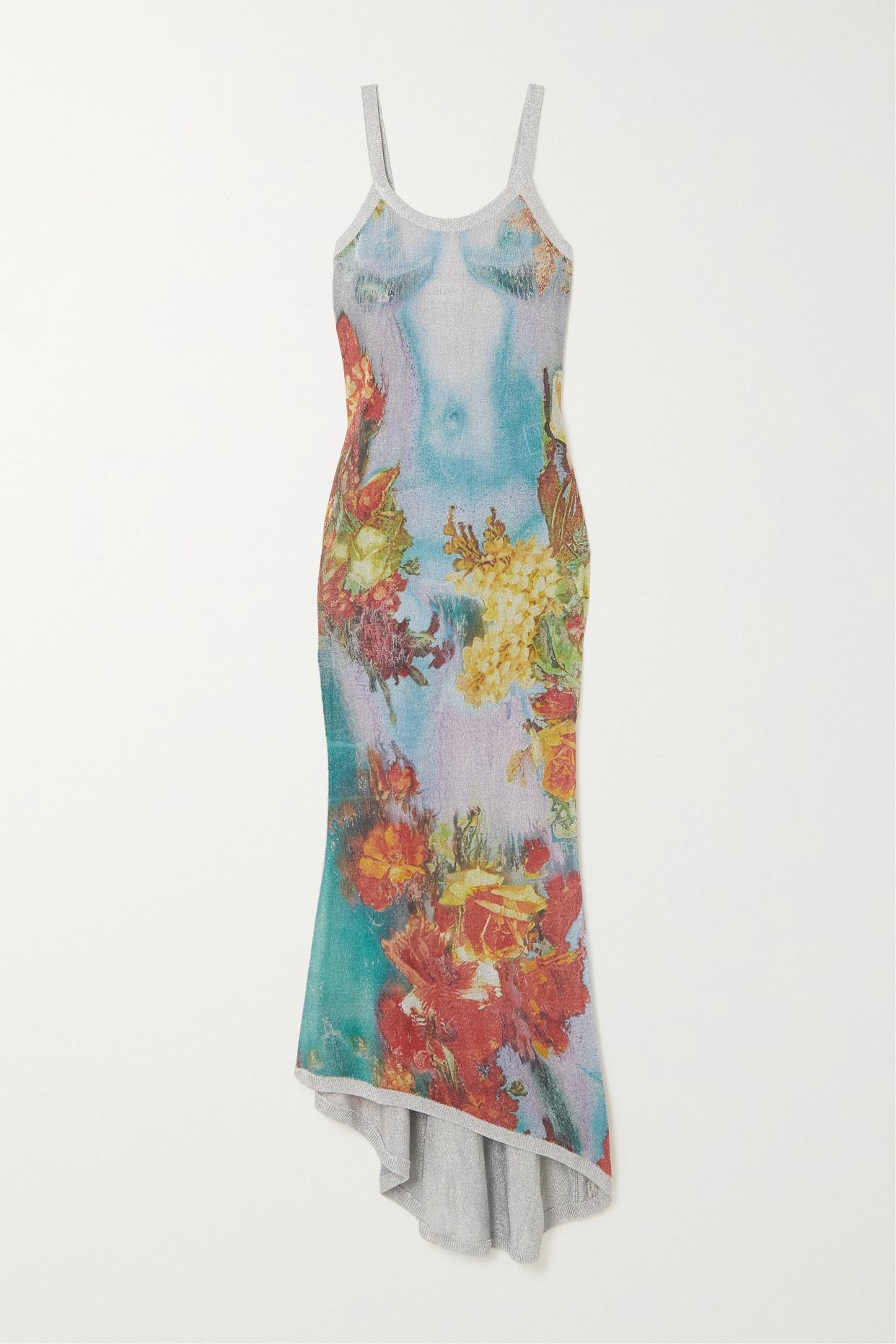 Jean Paul Gaultier Asymmetric Printed Metallic Knitted Maxi Dress in White | Lyst Jean Paul Gaultier Asymmetric Printed Metallic Knitted Maxi Dress in White | Lyst