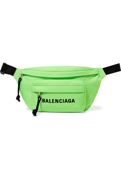 Balenciaga Neon Embroidered Canvas Belt Bag in Green |