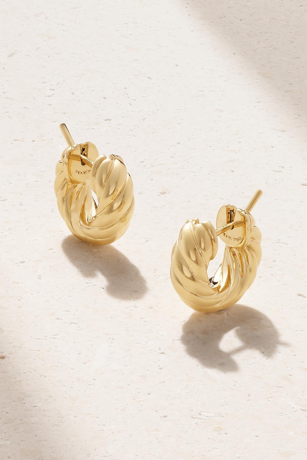 David Yurman Sculpted Cable 18 karat Gold Hoop Earrings in Natural