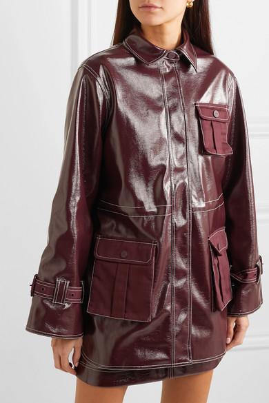 Ganni Canvas-paneled Faux Patent-leather Jacket in Burgundy ...