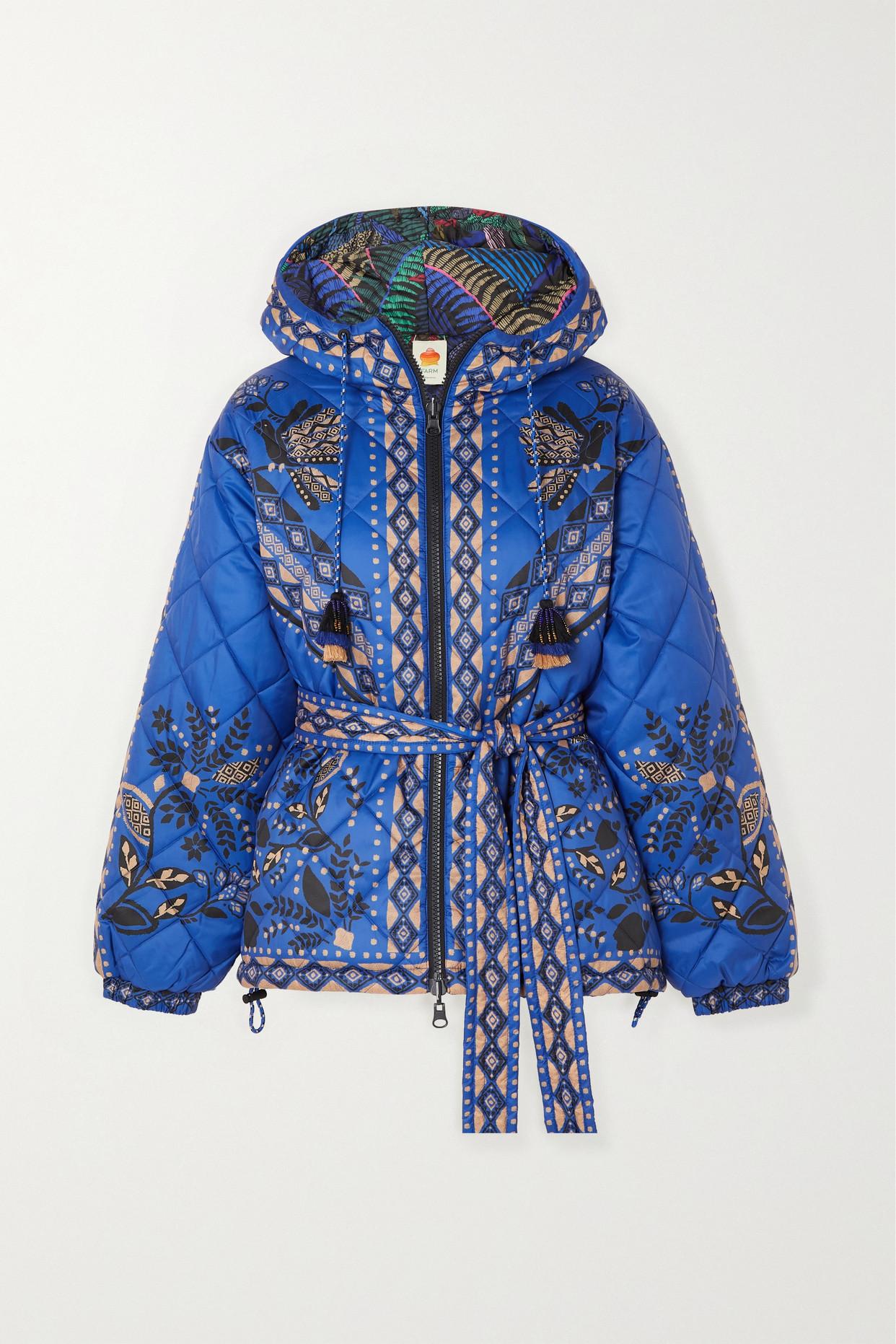 FARM Rio Macaw Forest Reversible Quilted Printed Shell Jacket in Blue