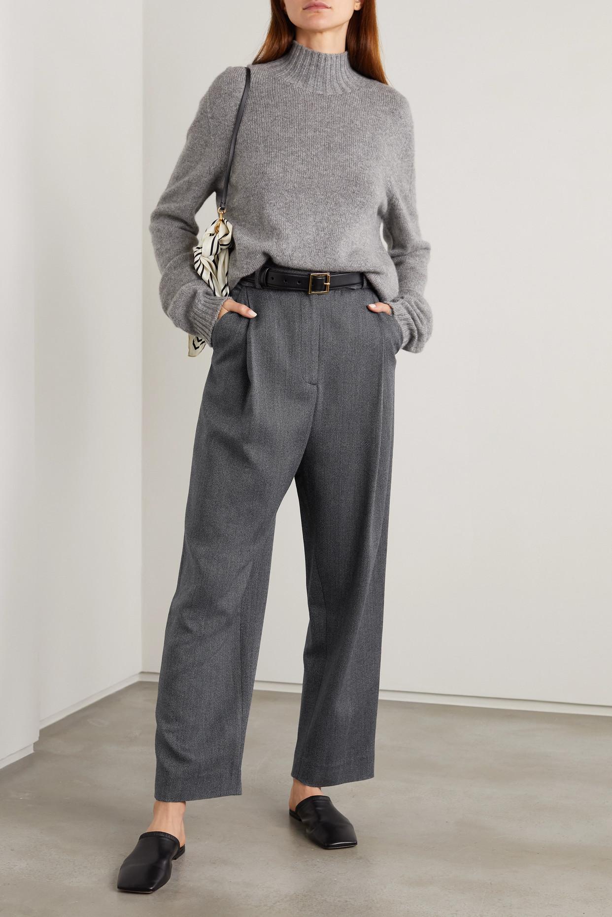 Totême Pleated Herringbone Wool-blend Pants in Gray