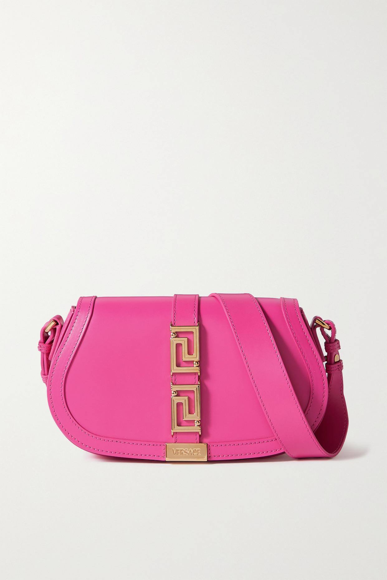 Versace Greca Goddess Embellished Leather Shoulder Bag in Pink | Lyst