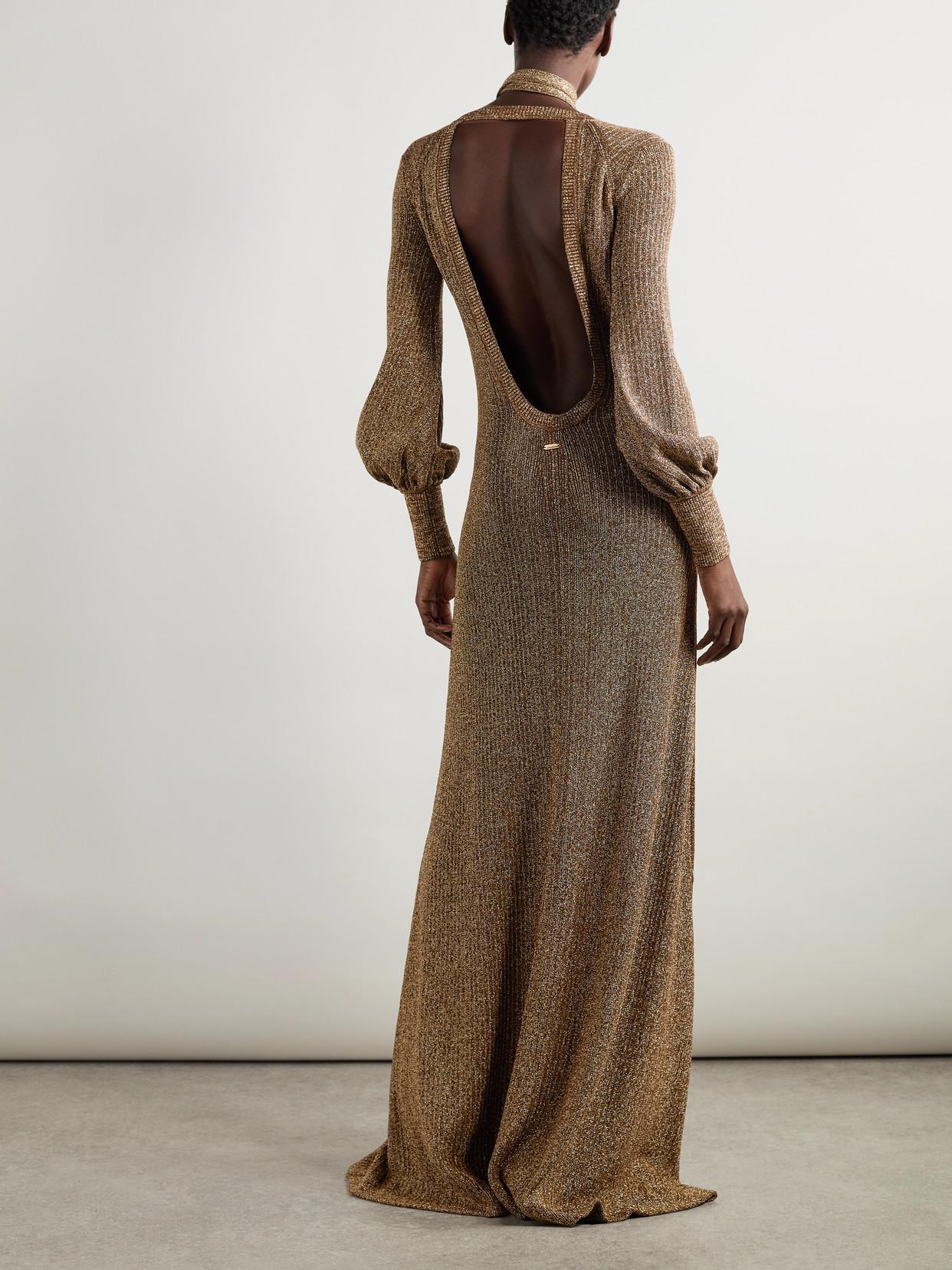 Tom Ford Embellished Metallic Jersey Maxi Dress in Natural | Lyst