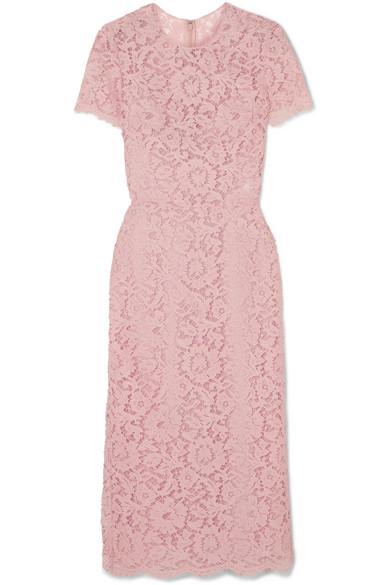 Valentino Guipure Lace Midi Dress in Pink | Lyst