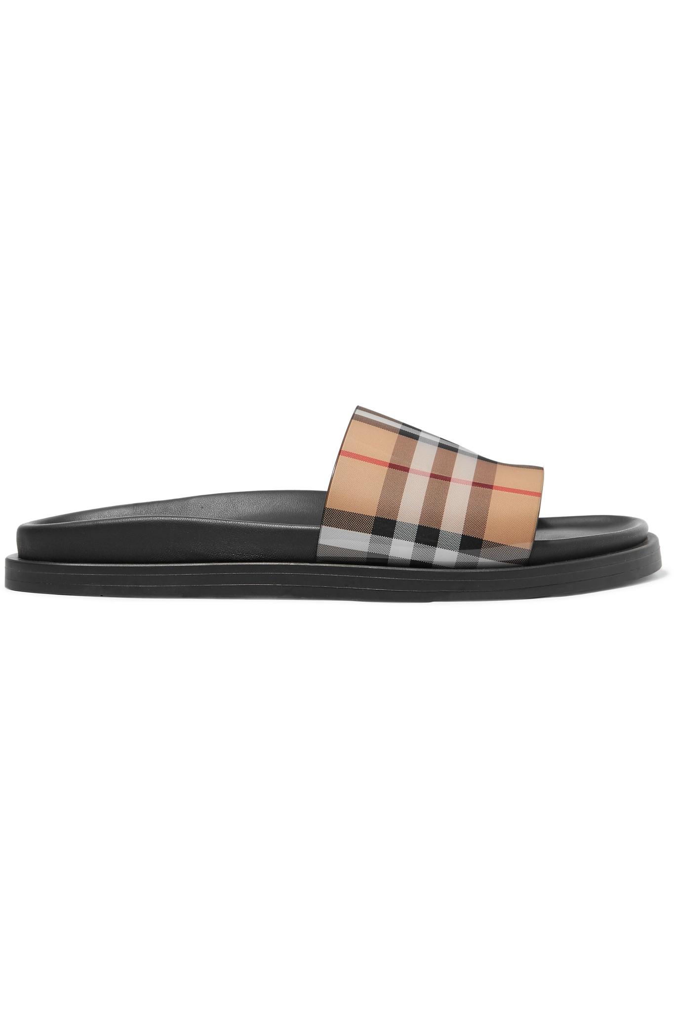 Burberry Vintage Check And Leather Slides in Antique Yellow (Black 