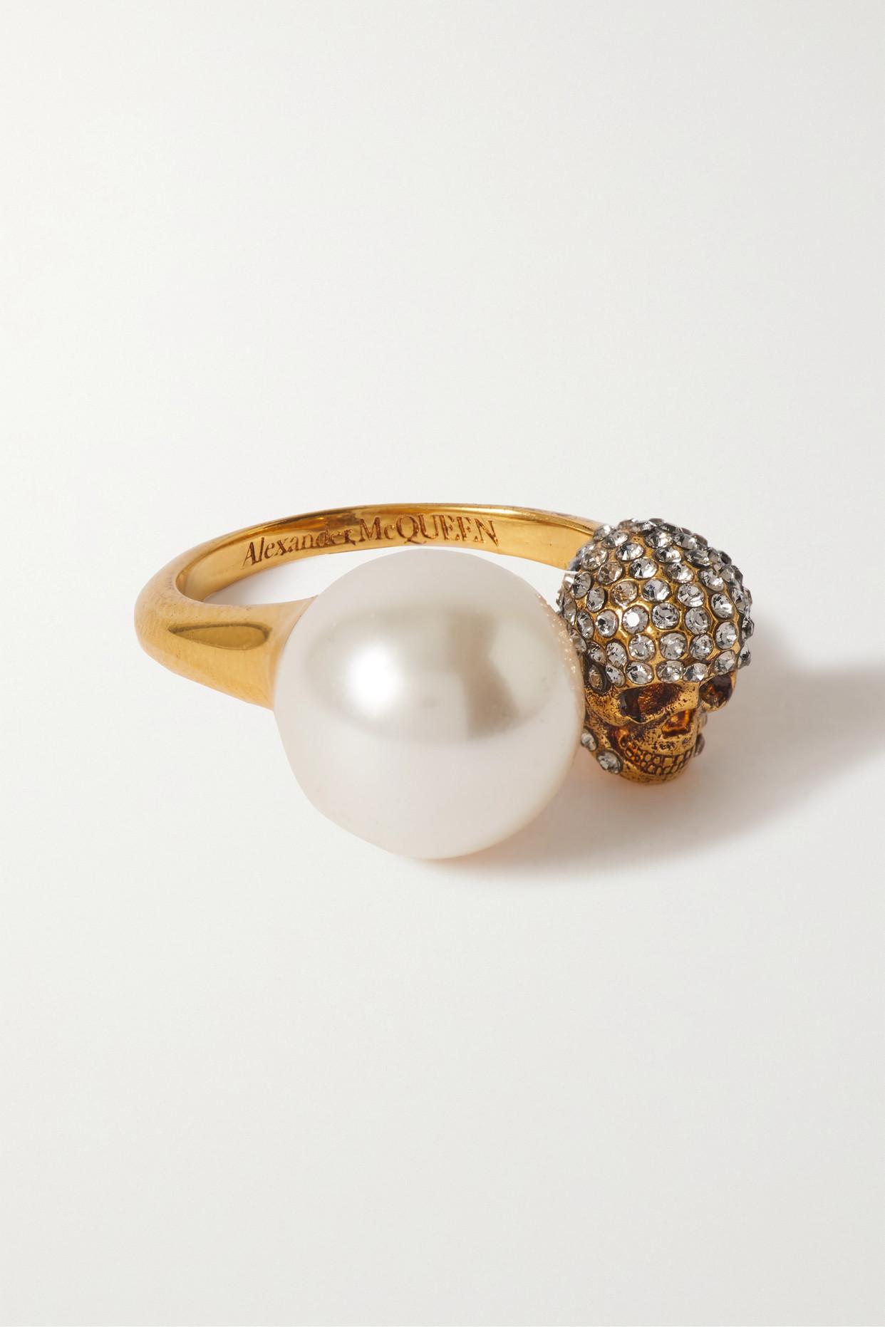 Alexander McQueen Gold-tone, Swarovski Crystal And Faux Pearl Ring in  Metallic | Lyst