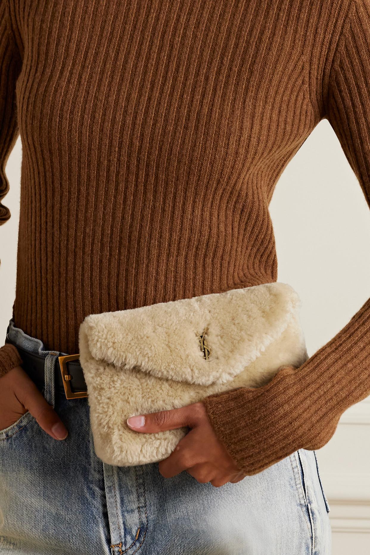 Saint Laurent Puffer Small Shearling Clutch in Natural | Lyst