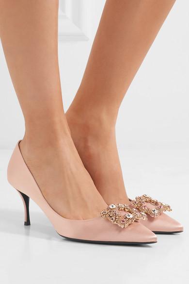 roger vivier silk flower strass pumps