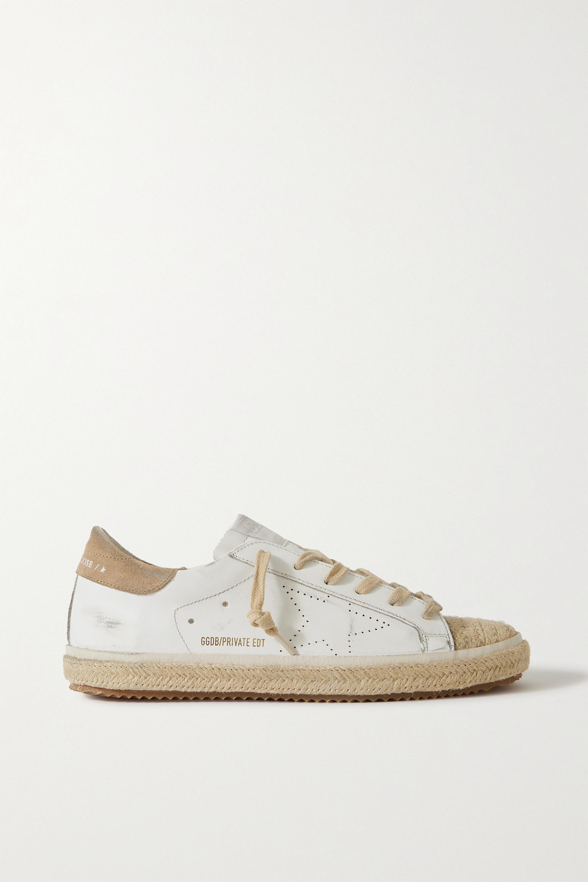 superstar distressed leather and suede sneakers