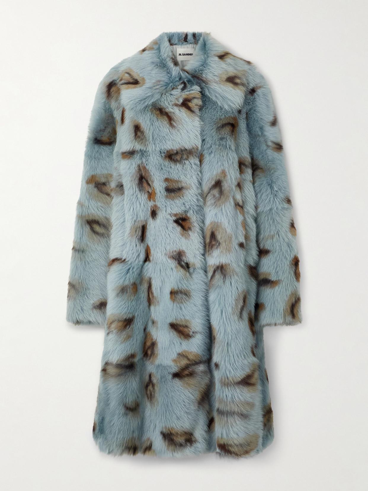 Jil Sander Oversized Leopard-Print Shearling Coat in Blue | Lyst UK