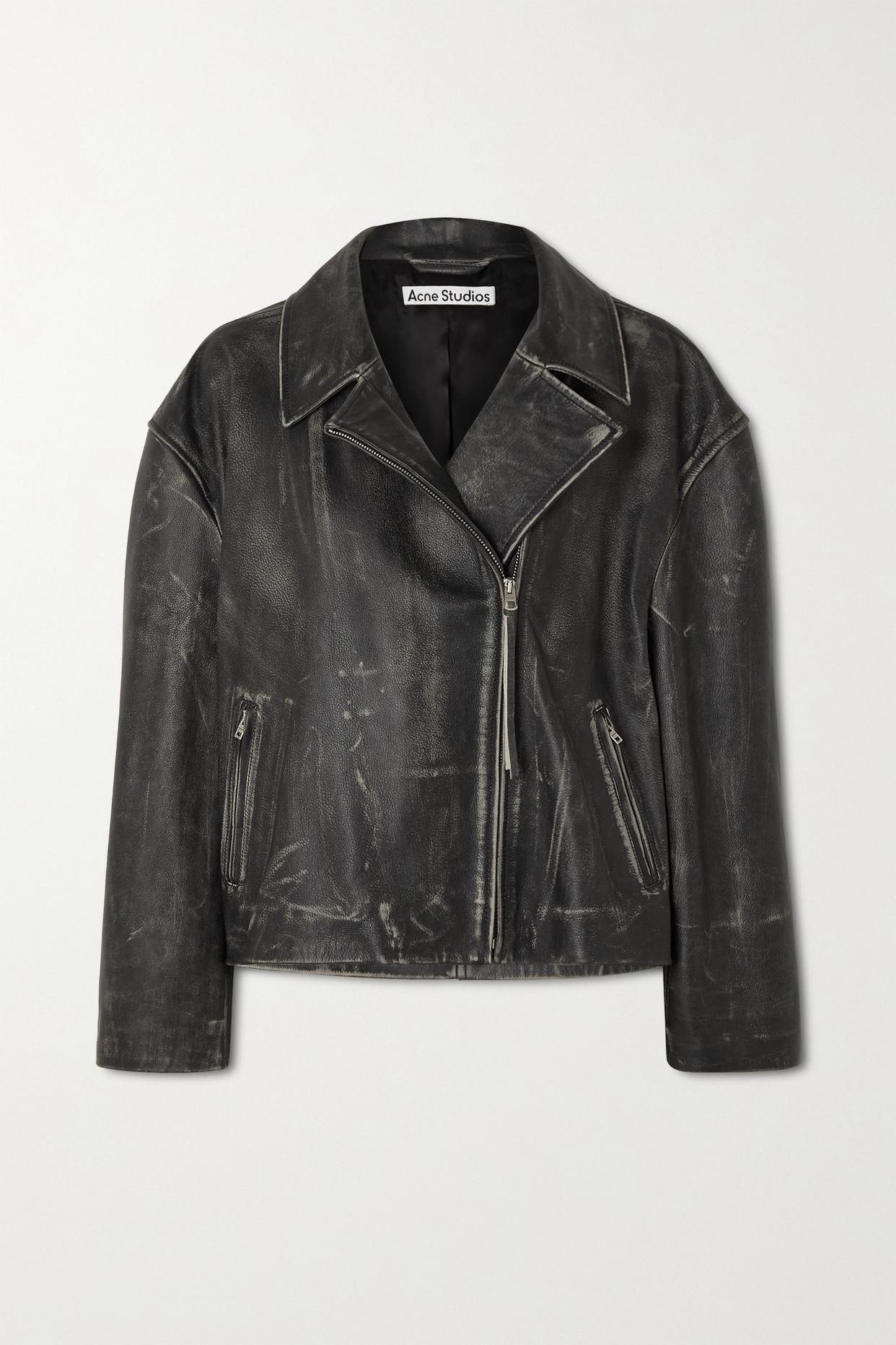 Acne Studios Oversized Distressed Leather Biker Jacket in Black Lyst