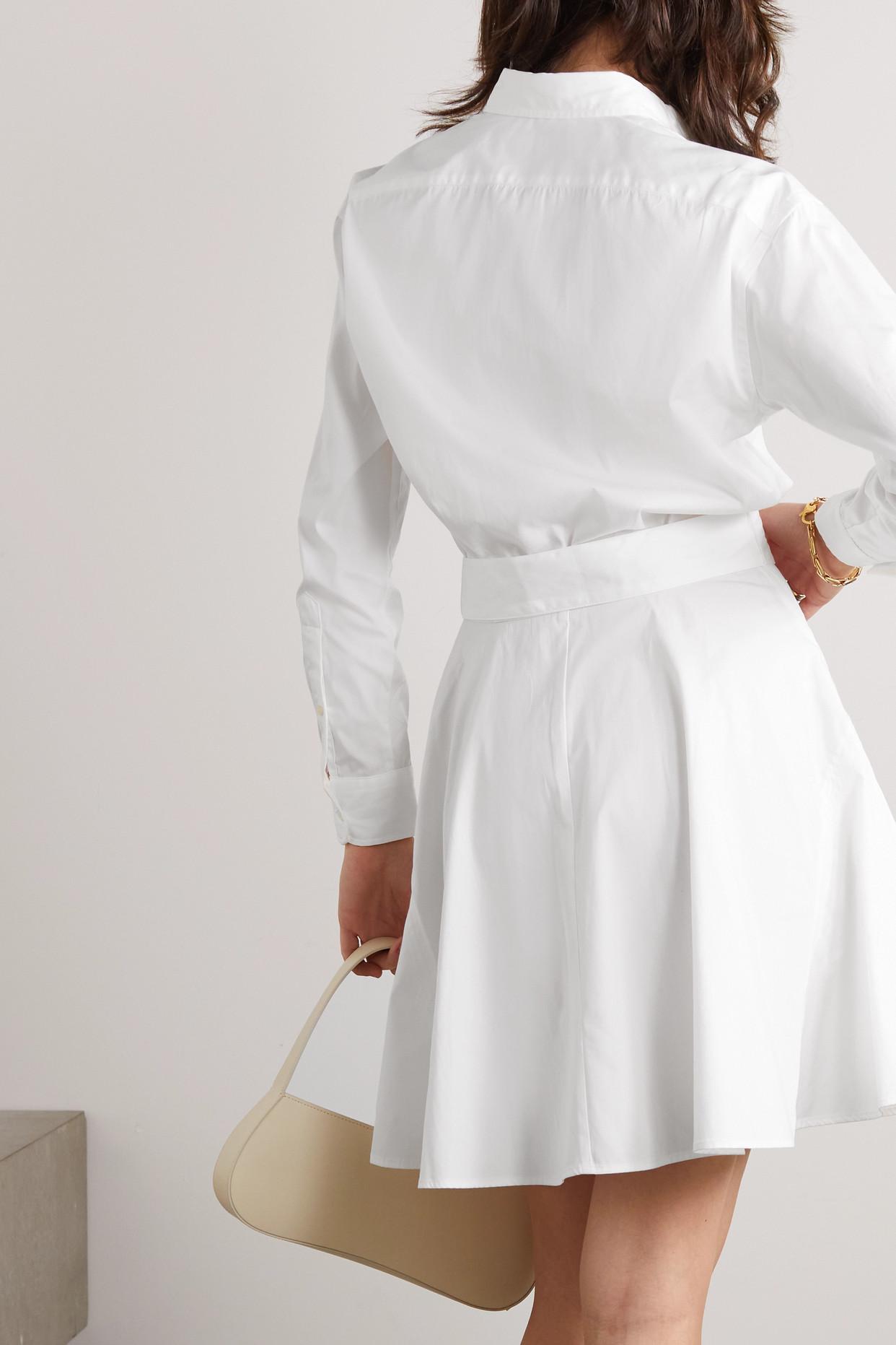 Polo Ralph Lauren Embroidered Belted Cotton-poplin Mini Shirt Dress in  White | Lyst