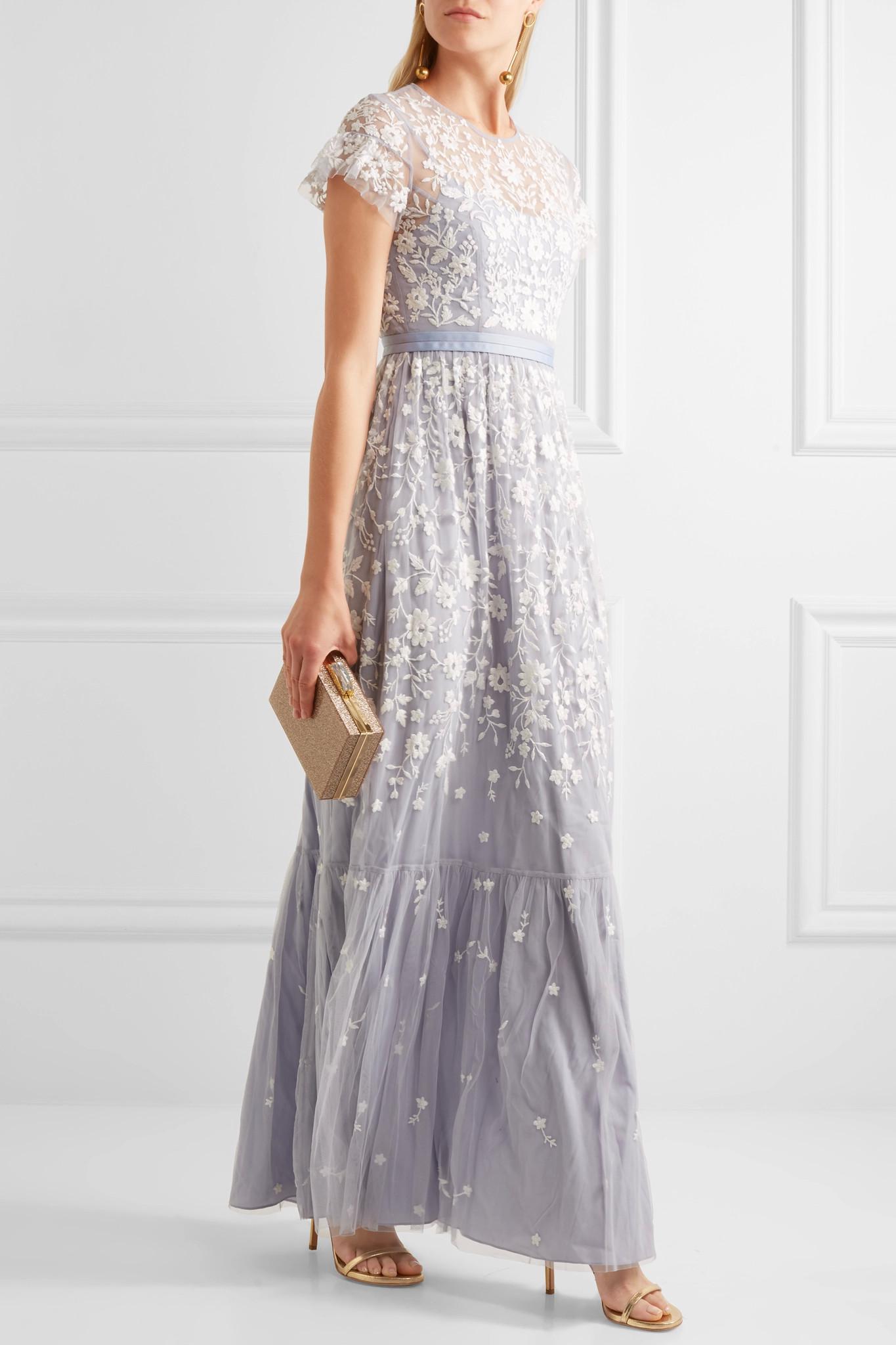 Needle & Thread Meadow Embroidered Tulle Gown in Light Blue (Blue) - Lyst