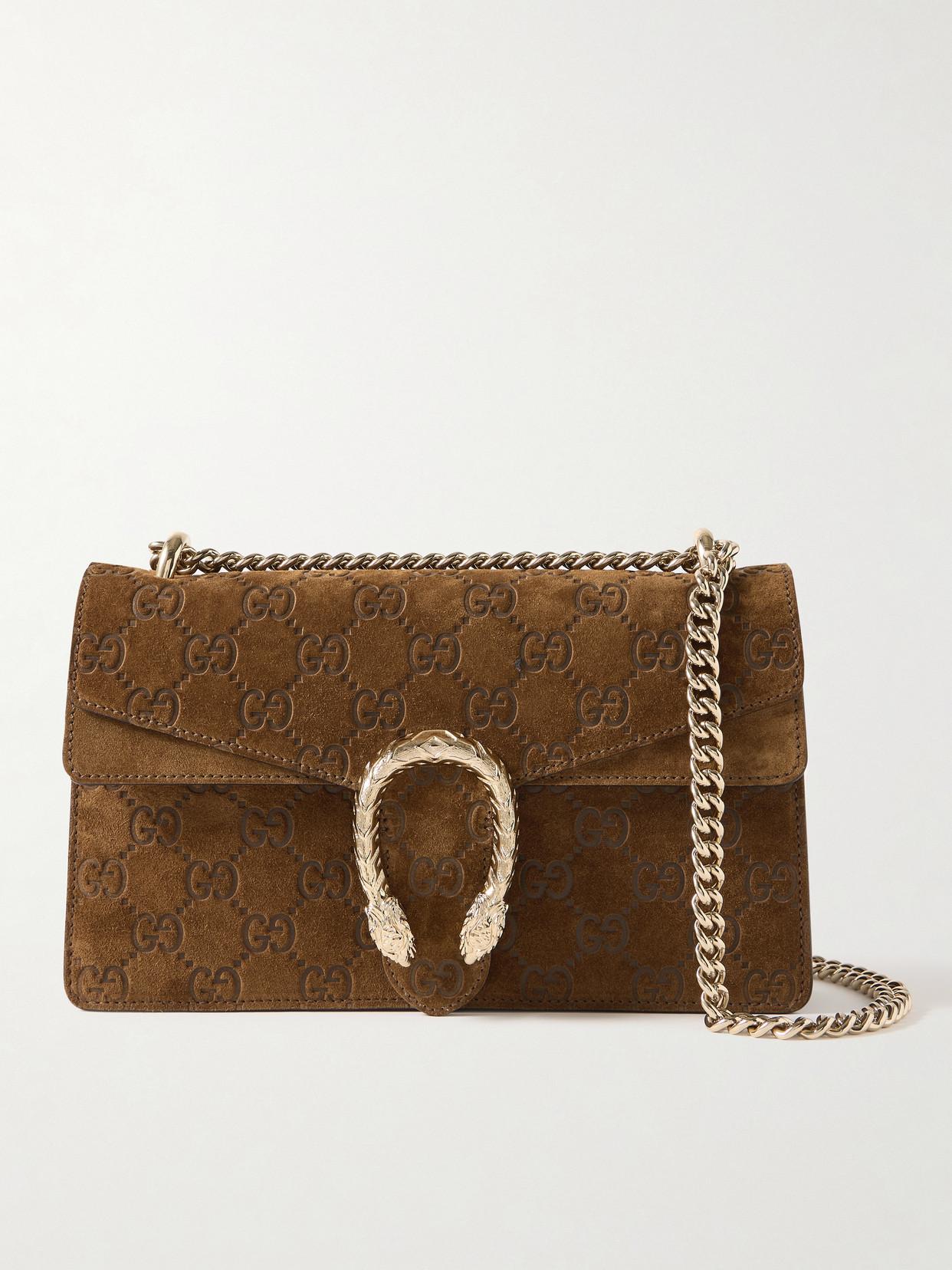 Gucci Dionysus Debossed Suede Shoulder Bag in Brown | Lyst
