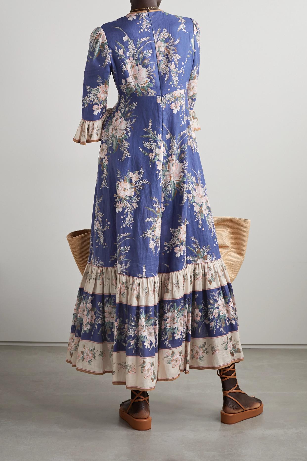 Zimmermann Moonshine Tiered Floral-print Linen Dress in Blue | Lyst