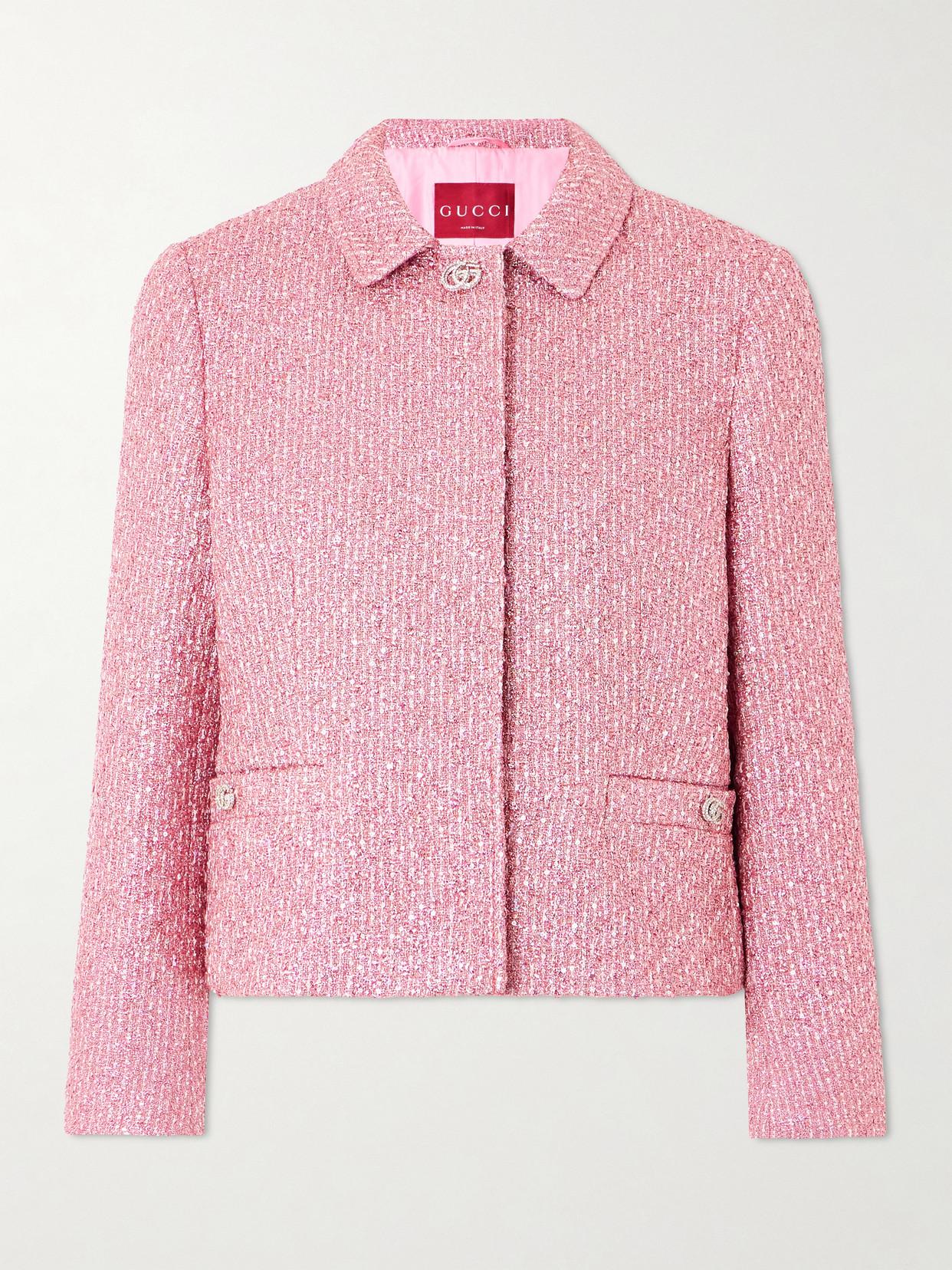 Gucci Crystal And Sequin-Embellished Lamé-Tweed Jacket in Pink | Lyst