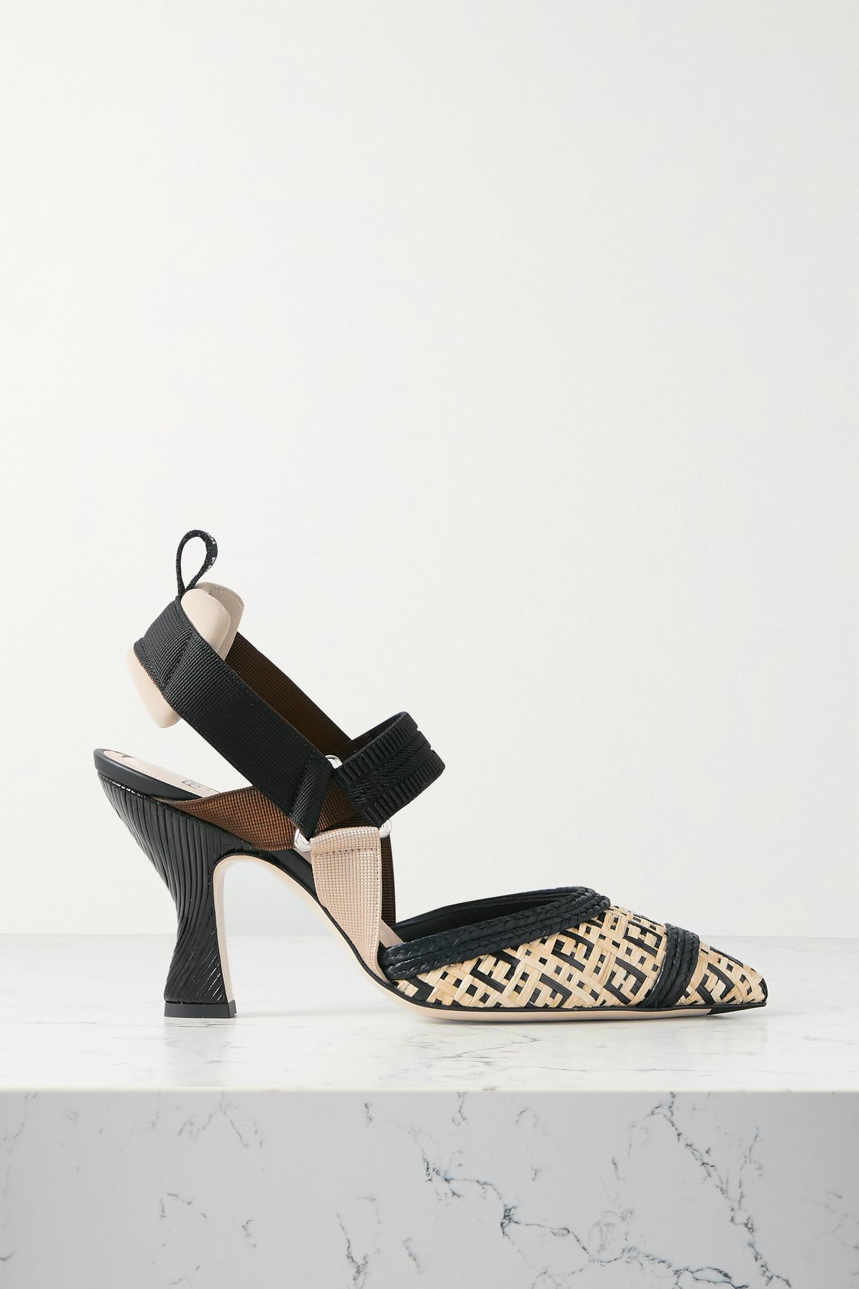 Fendi Colibri Grosgrain And Woven Raffia Slingback Pumps in Black | Lyst