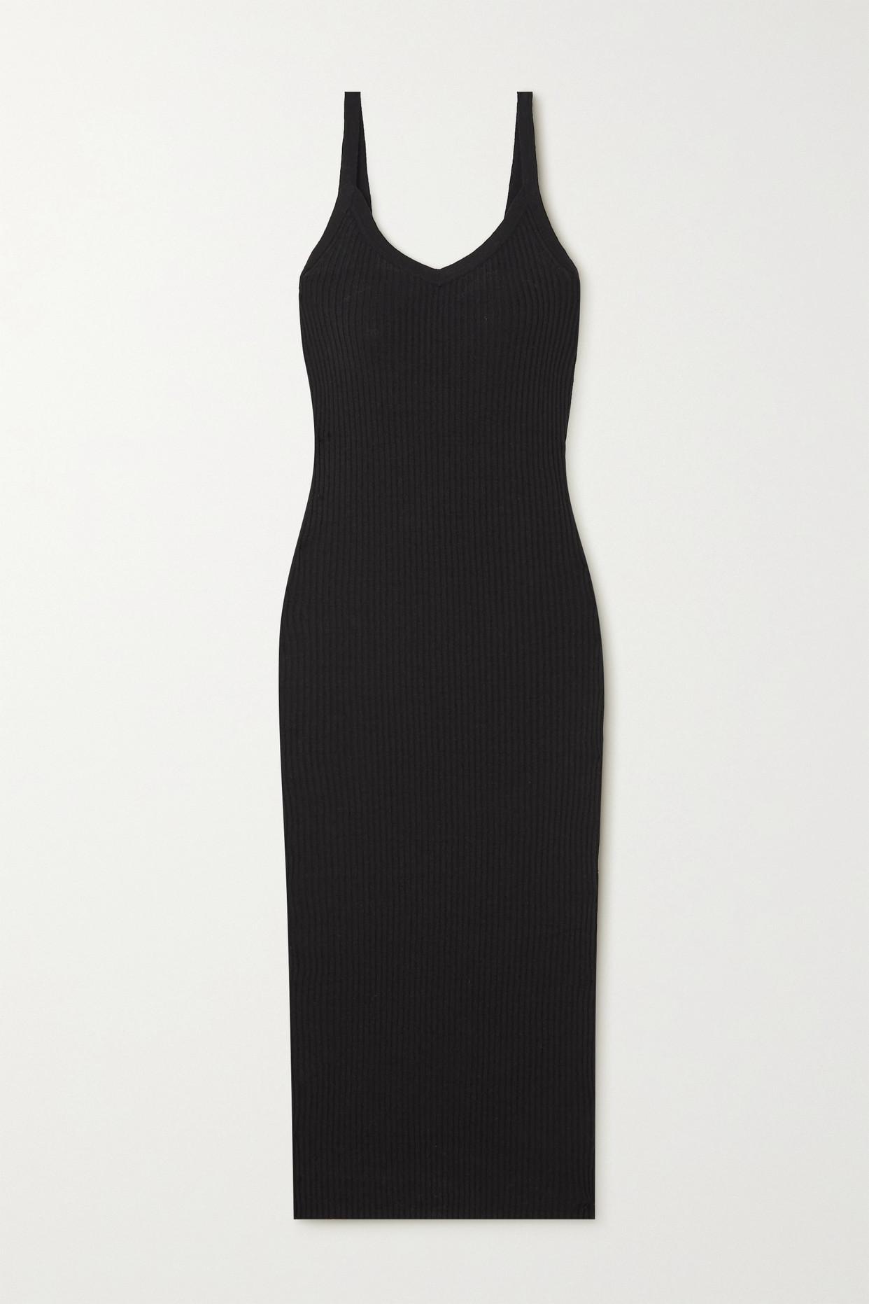 James Perse Ribbed Linen-blend Maxi Dress in Black | Lyst UK
