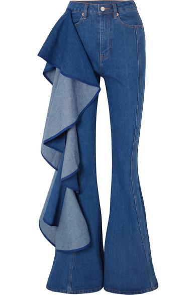 Solace London Trumpet Ruffled High-rise Wide-leg Jeans in Blue | Lyst