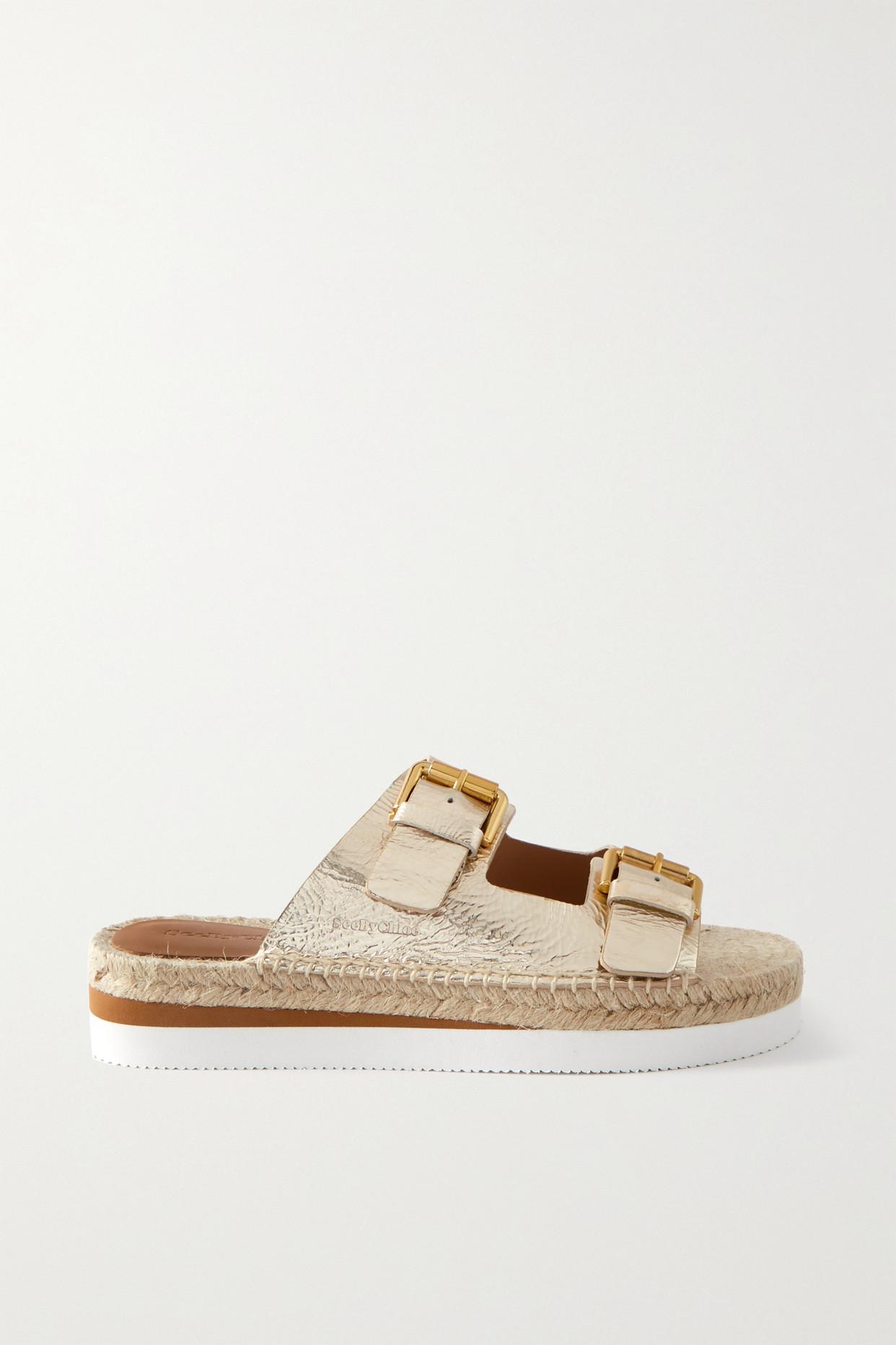 See By Chloé Glyn Metallic Leather Espadrille Platform Slides in Natural |  Lyst