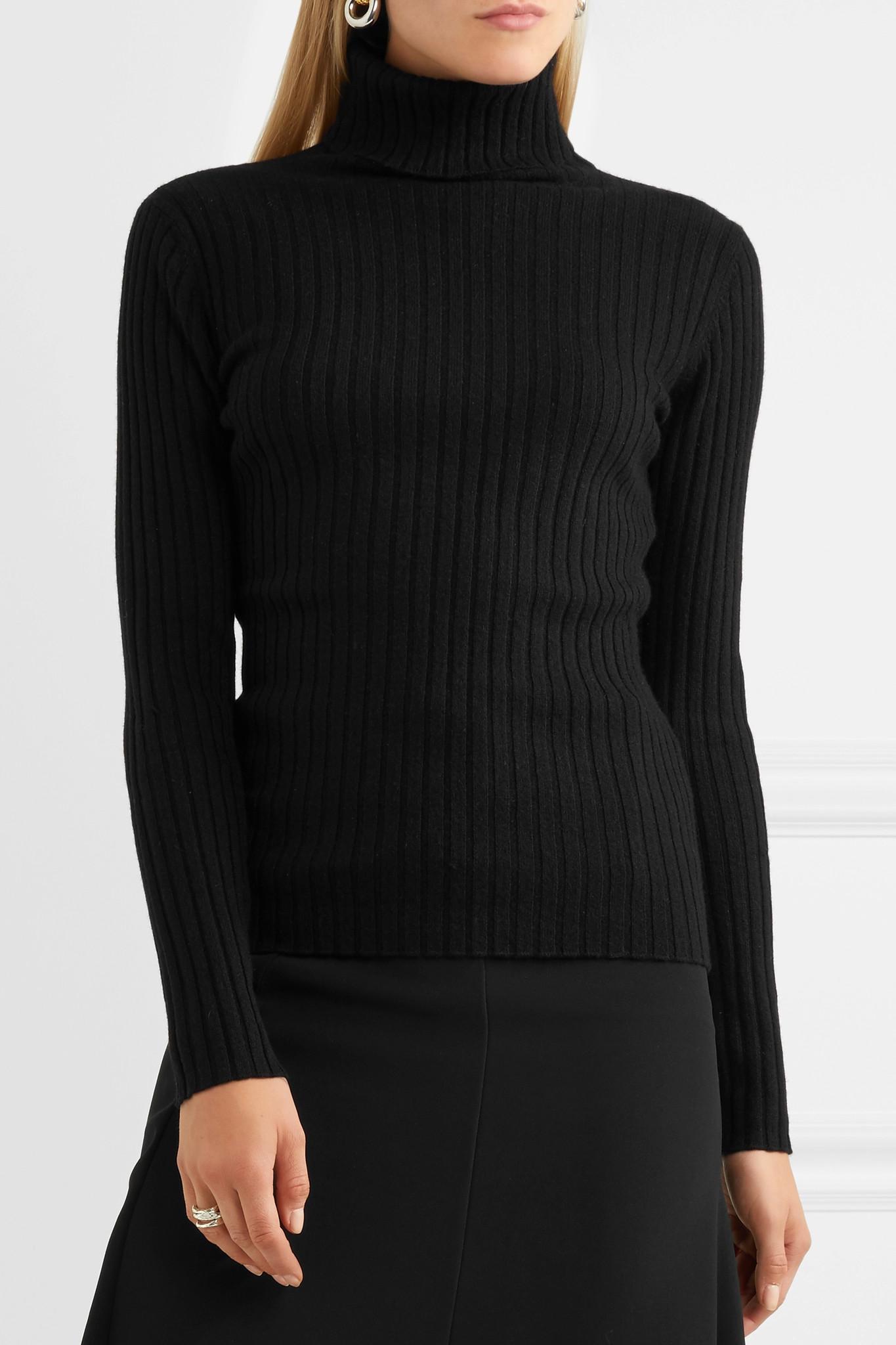 Allude Ribbed Cashmere Turtleneck Sweater in Black - Lyst