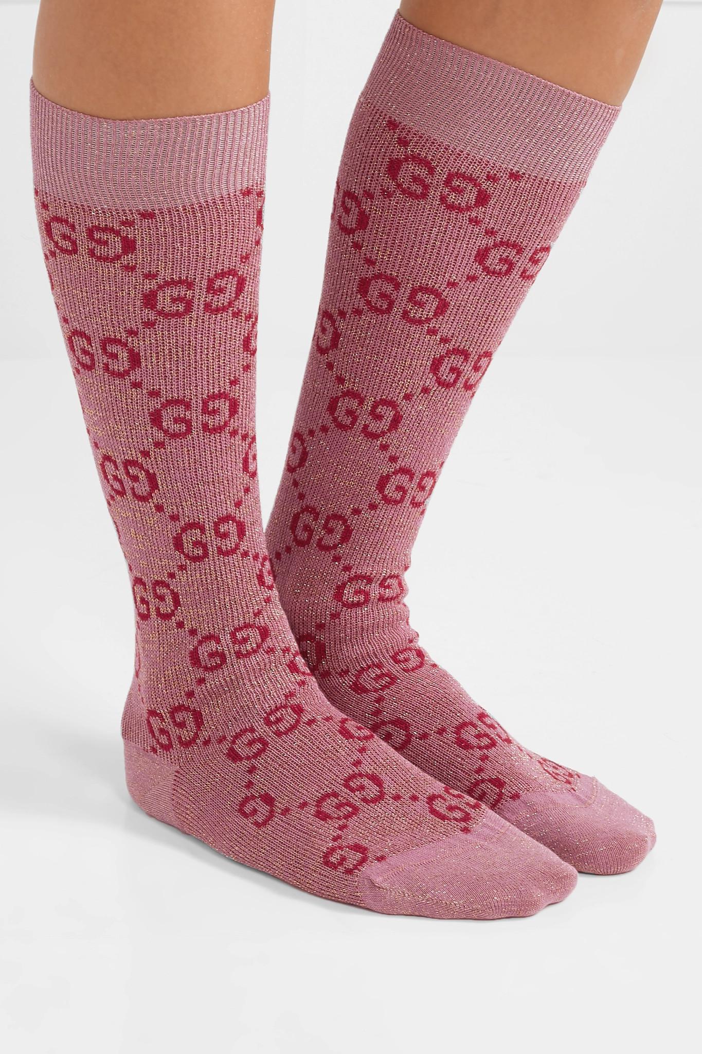 第1位獲得 グッチ Gucci レディース ソックス インナー 下着 Pink And Red Lame Gg Socks Pink シニアファッション