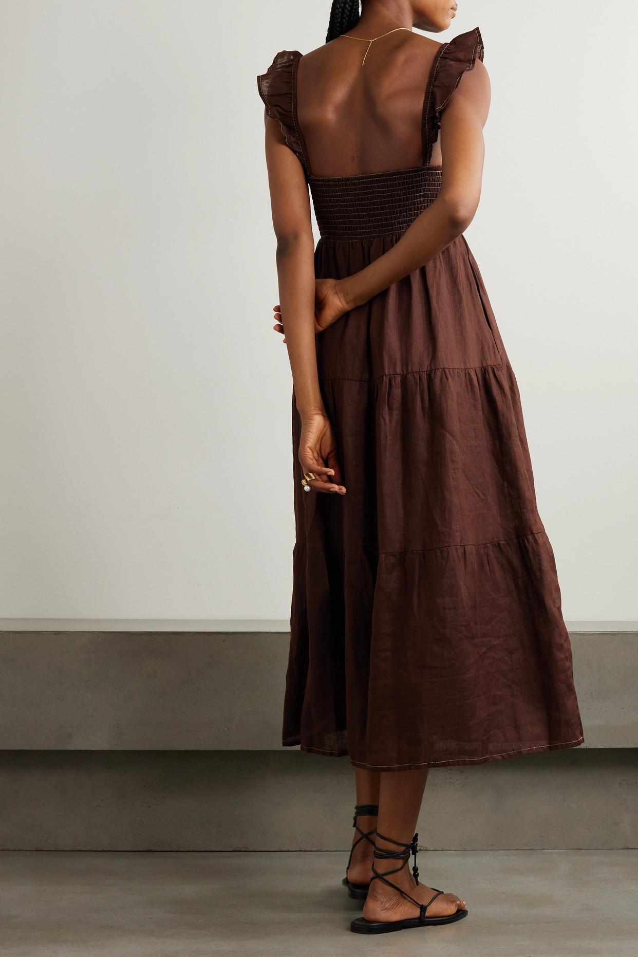 Net Sustain Benito Smocked Tiered Linen Midi Dress