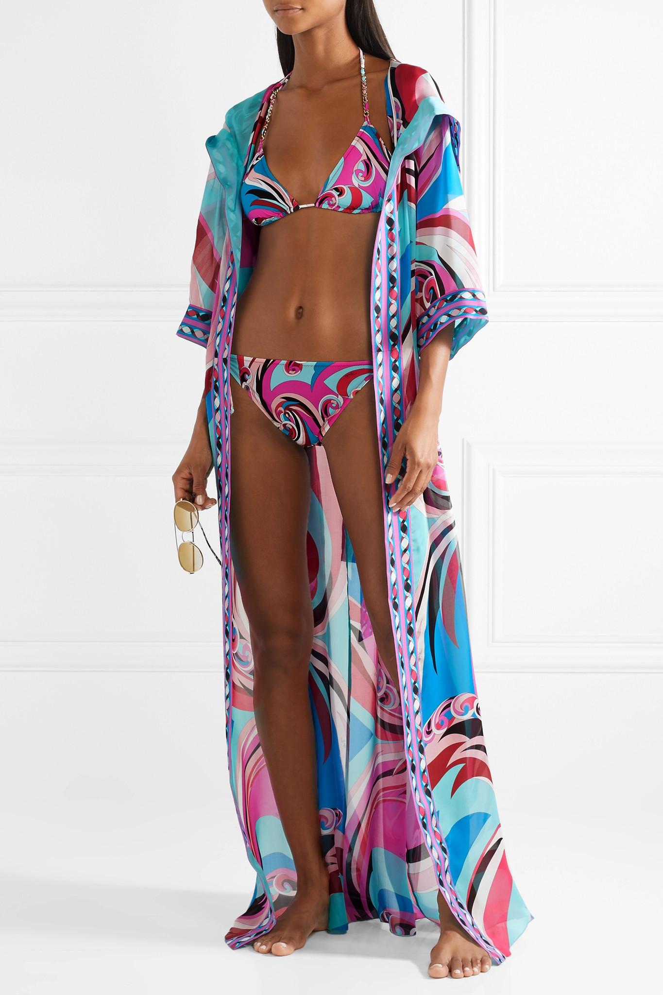 Emilio Pucci Parrots Hooded Printed Silk-chiffon Robe in Pink | Lyst