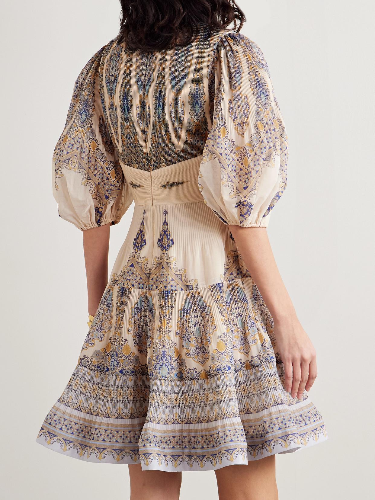zimmermann plisse short dress Floral-print pliss-organza mini dress - ecru