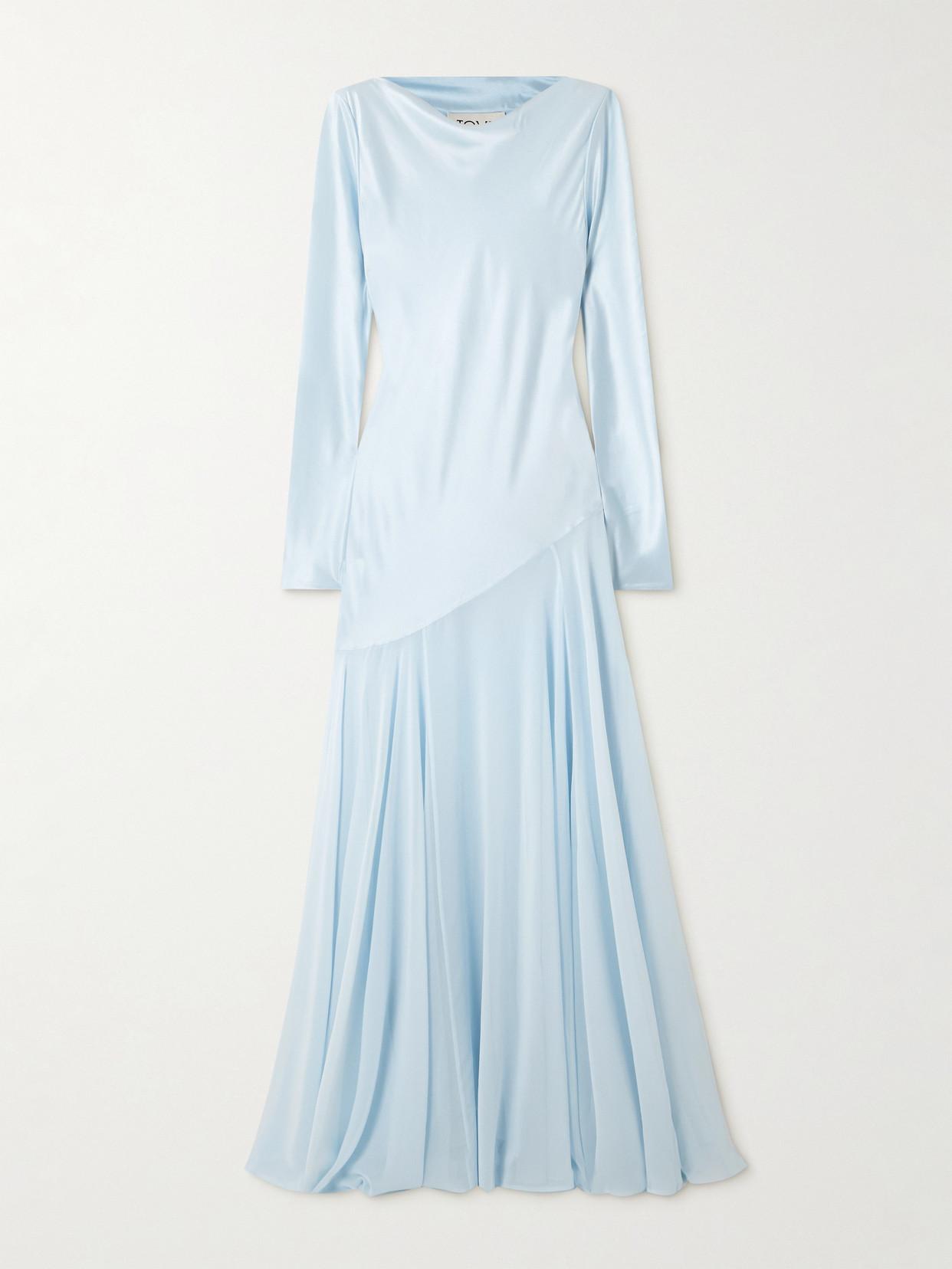 sachin and babi light blue dress 1980s Floaty Silk Chiffon Floral Dress-S/M — La Poubelle Vintage