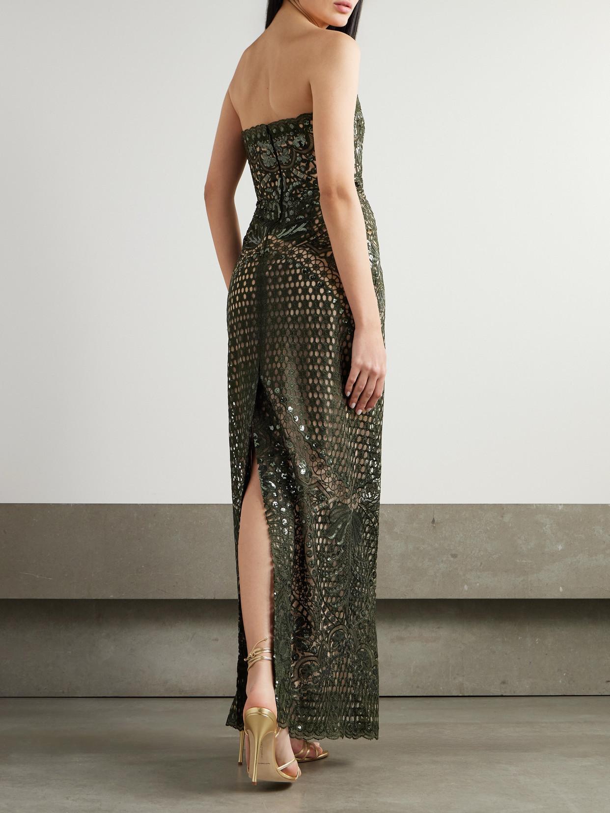 Elie Saab Strapless Sequin-Embellished Embroidered Tulle Gown in Green |  Lyst UK
