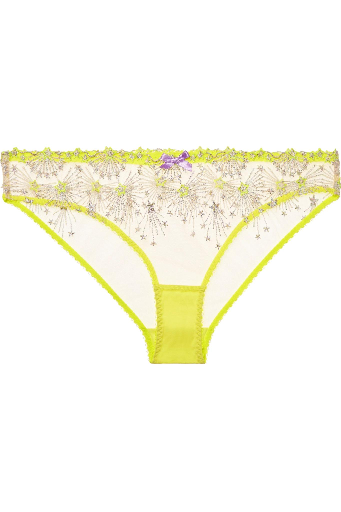 Agent Provocateur Kaylie Embroidered Tulle Briefs in Yellow | Lyst