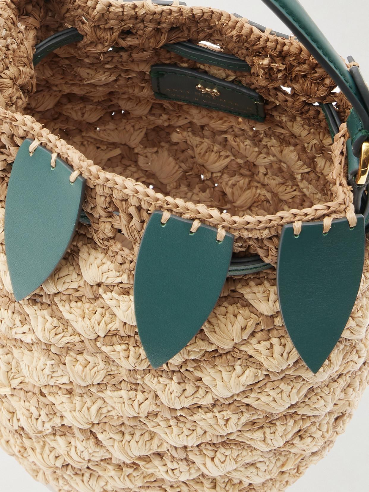Anya Hindmarch Pineapple Leather-Trimmed Raffia Bucket Bag