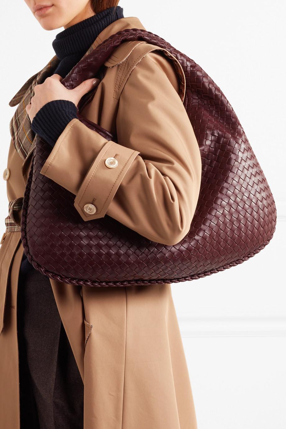 Bottega Hobo Large Intrecciato Leather Shoulder Bag in Merlot