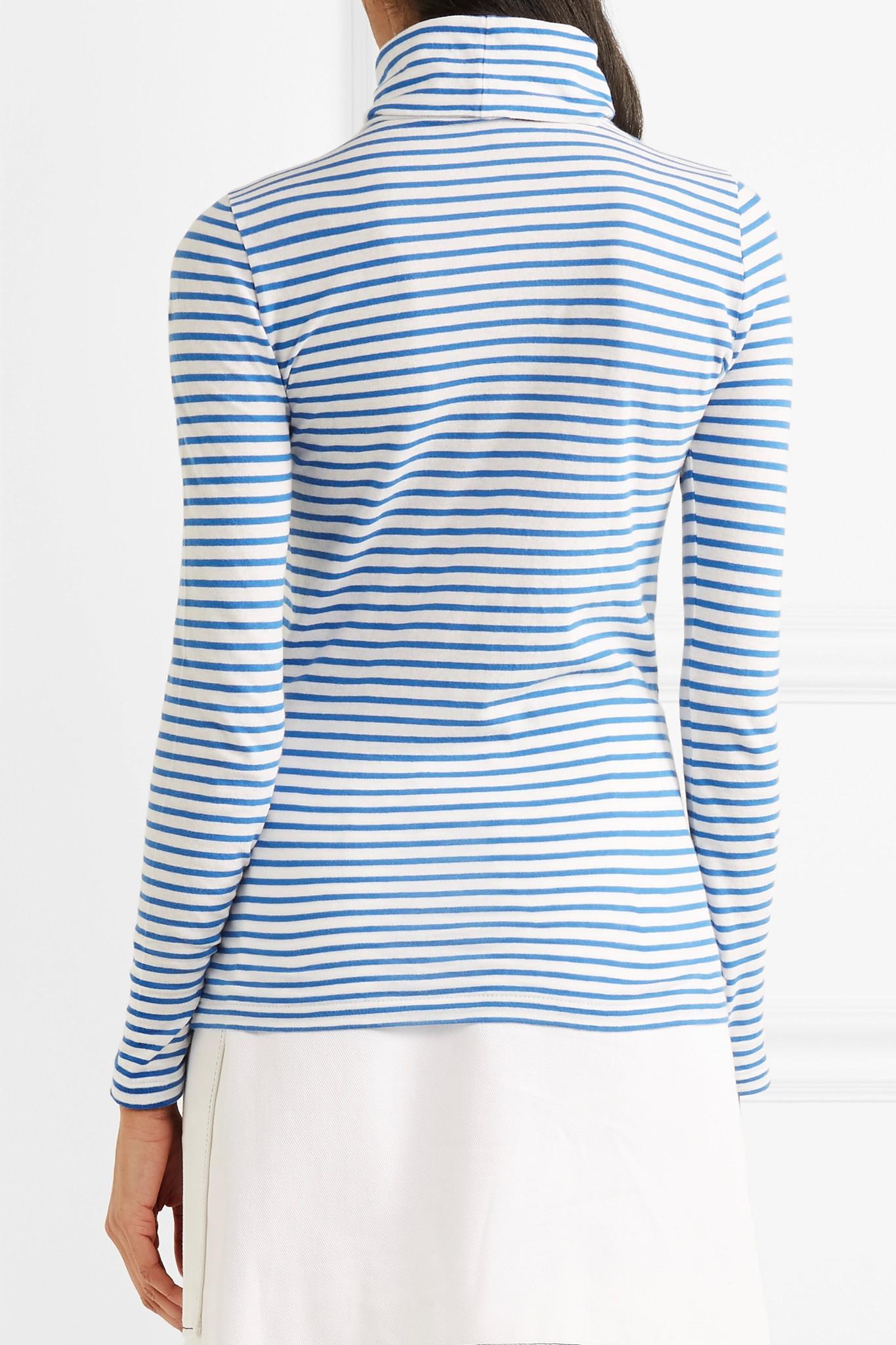J.Crew Tissue Striped Cotton-jersey Turtleneck Top in Blue - Lyst