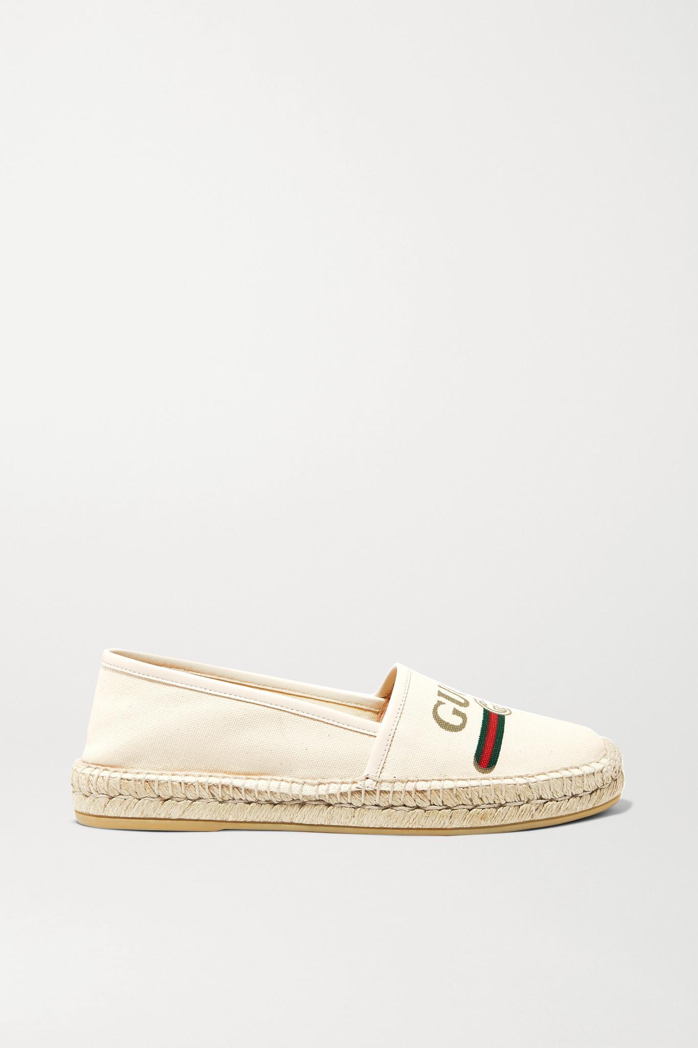 Gucci Leather-trimmed Logo-print Canvas Espadrilles in White | Lyst