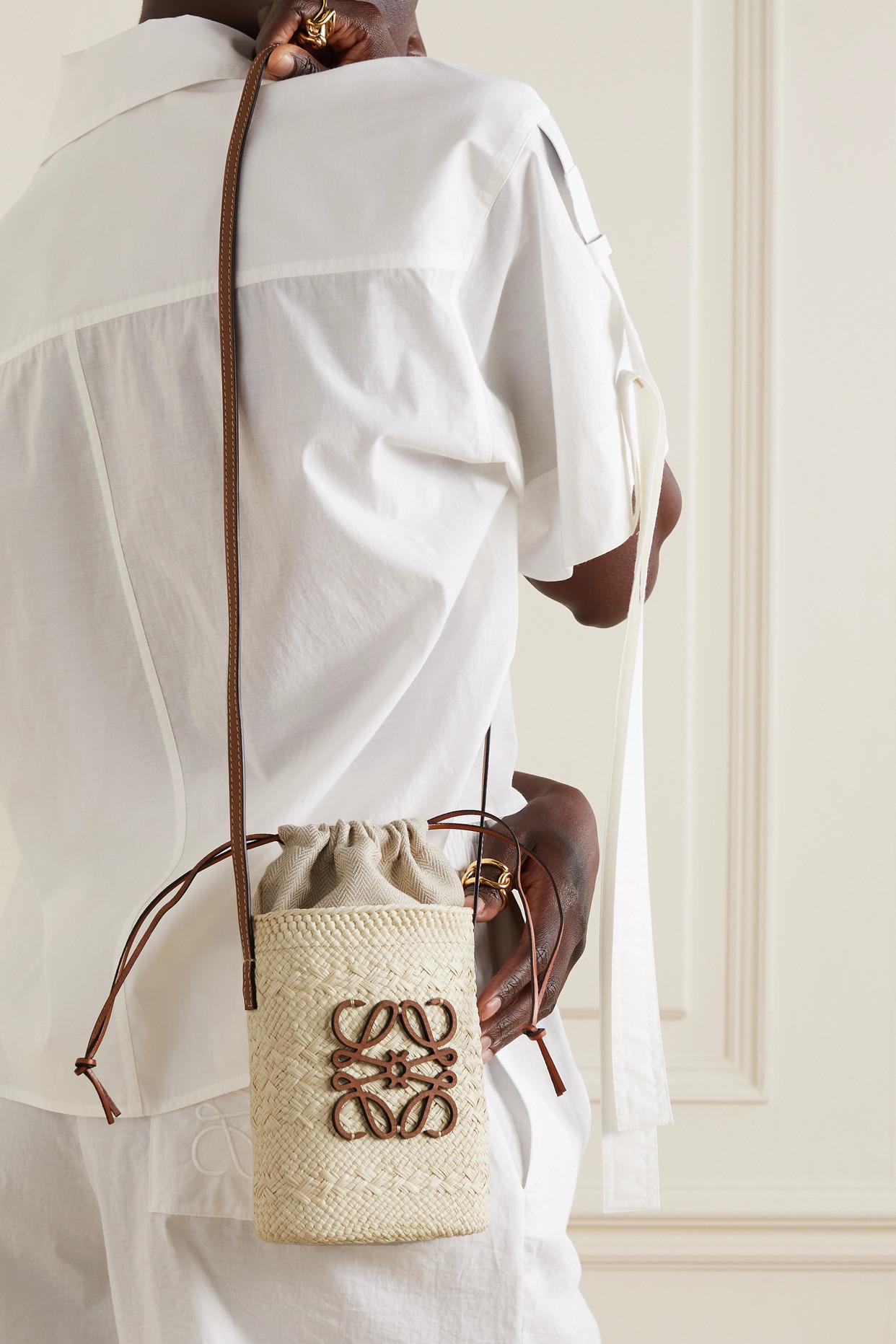 Loewe Paula's Ibiza Drawstring Bucket Crossbody Bag Raffia and