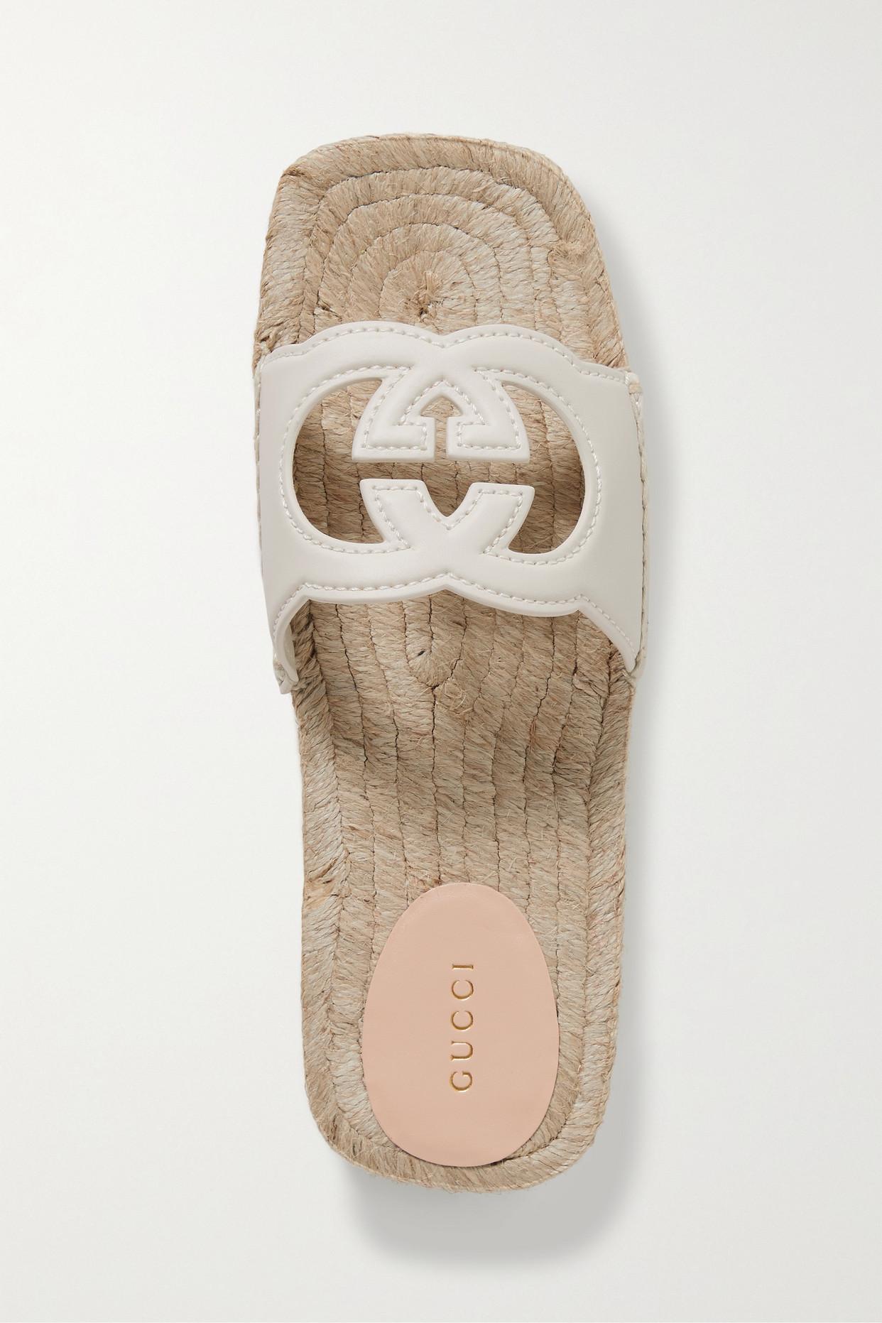 Gucci Cutout Leather Espadrille Slides in White | Lyst