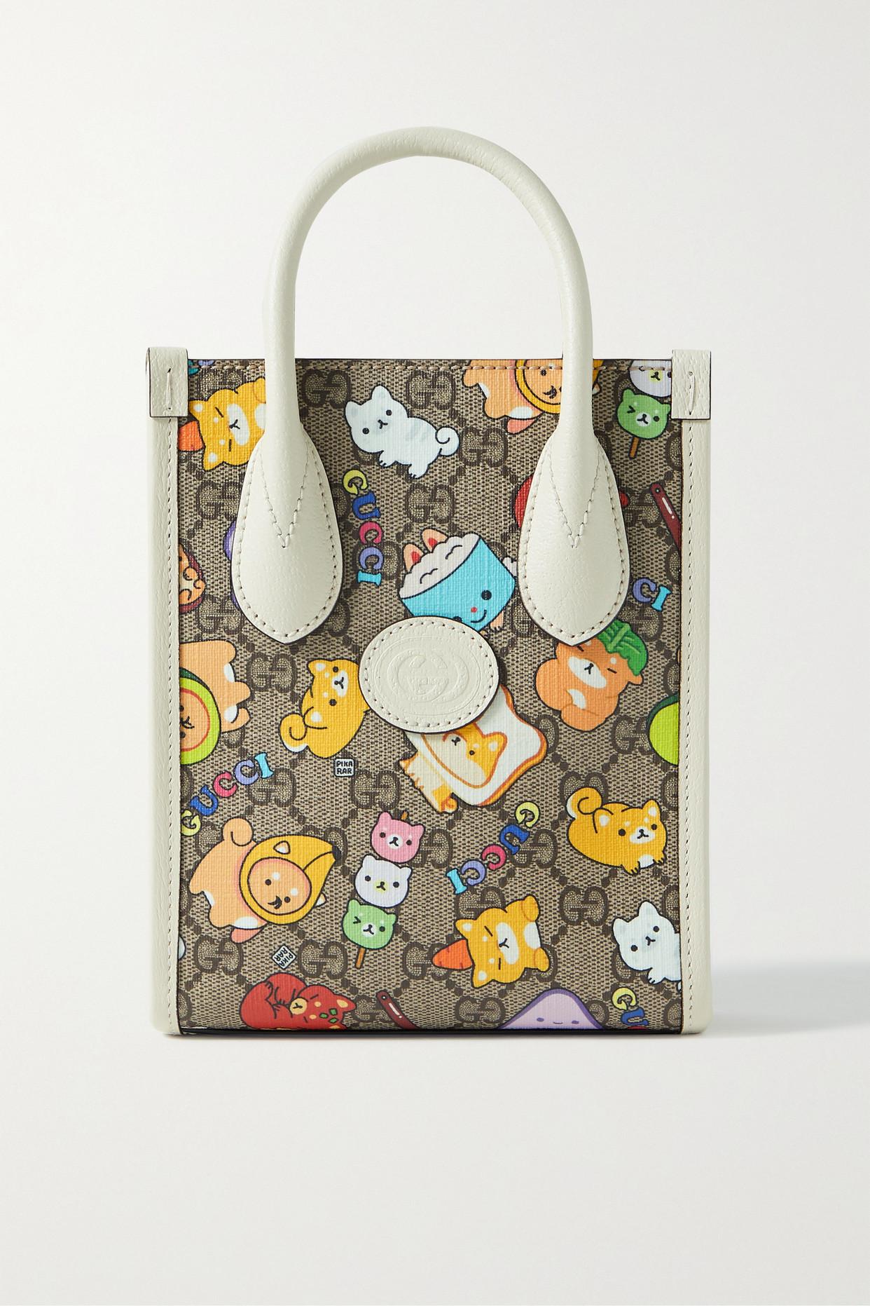 Gucci Kawaii Mini Textured Leathertrimmed Printed Coatedcanvas Tote