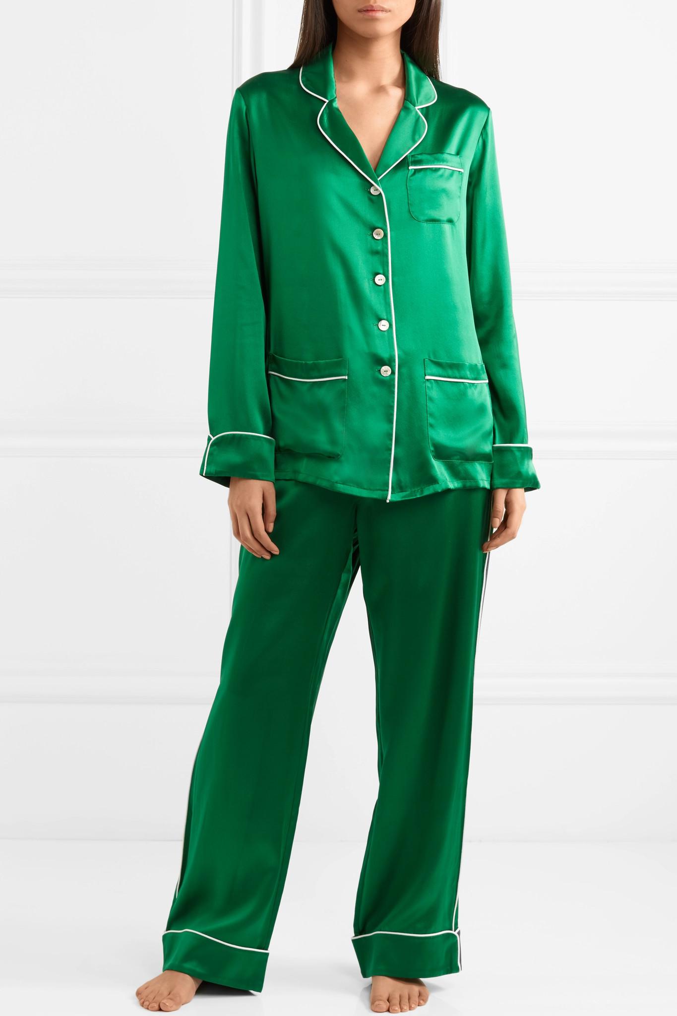 Olivia Von Halle Coco Silk-satin Pajama Set in Green