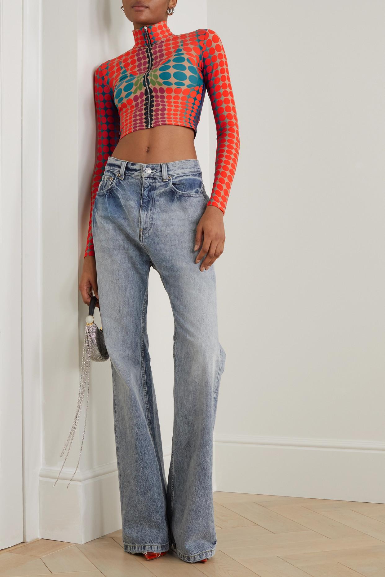 Jean Paul Gaultier Cyber Dot Cropped Printed Stretch-jersey Turtleneck Top  in Red | Lyst