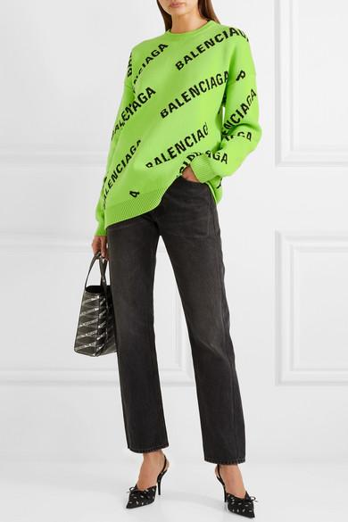Balenciaga Oversized Intarsia Cotton-blend Sweater in Green | Lyst