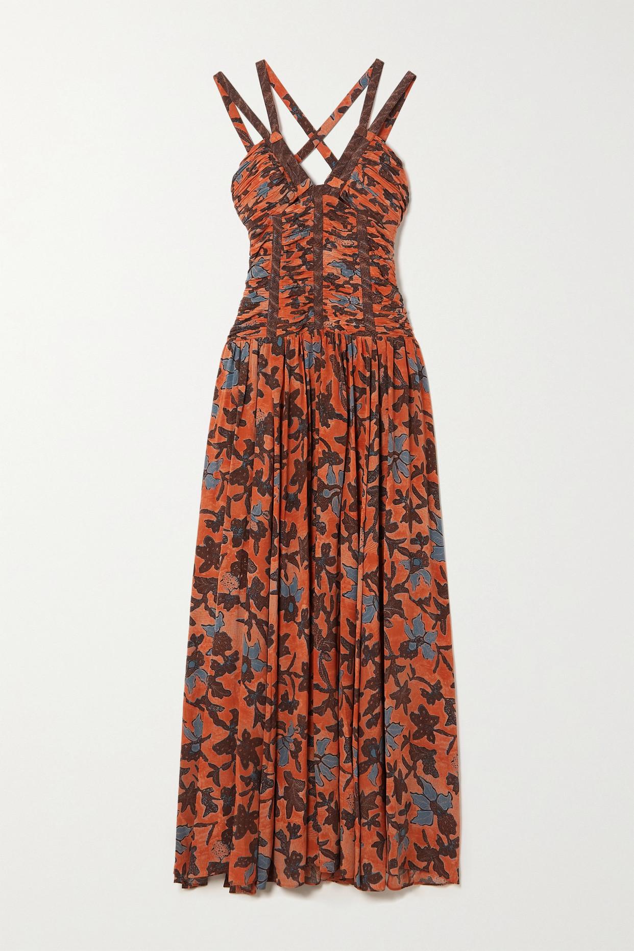 Ulla Johnson Anya Open-back Ruched Floral-print Silk-crepe Maxi Dress ...